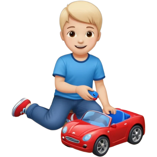 Little boy playing with toy car on the floor emoji