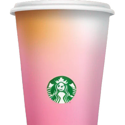 girl with brown and blonde ombré long curly hair holding Pink starbucks refresher emoji