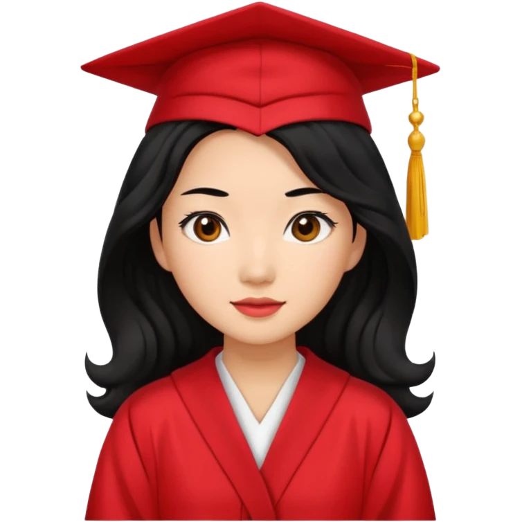 Graduate asian black hair with wavy hair long  with red emoji