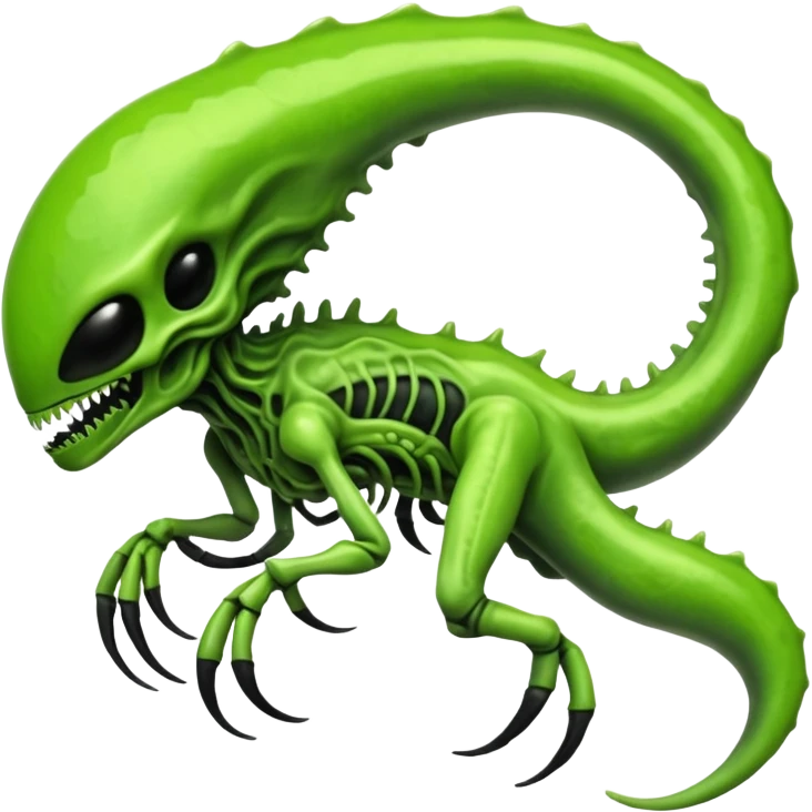Toxic Chartreuse-Green Slime-Glossed Acid-Patterned Venom-Duskull-Xenomorph-hybrid-creature (full body) emoji