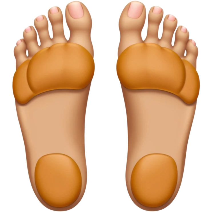 two feet soles, exact pose and look as reference image, realistic, no toenails, correct anatomy, toes and pads facing forward, no nails under toes emoji