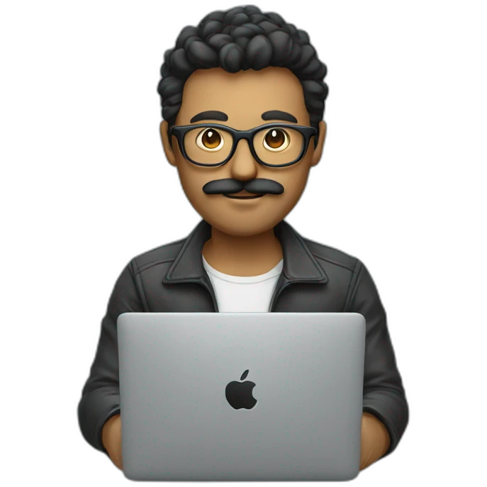 developer with a MacBook with glasses and a moustache emoji