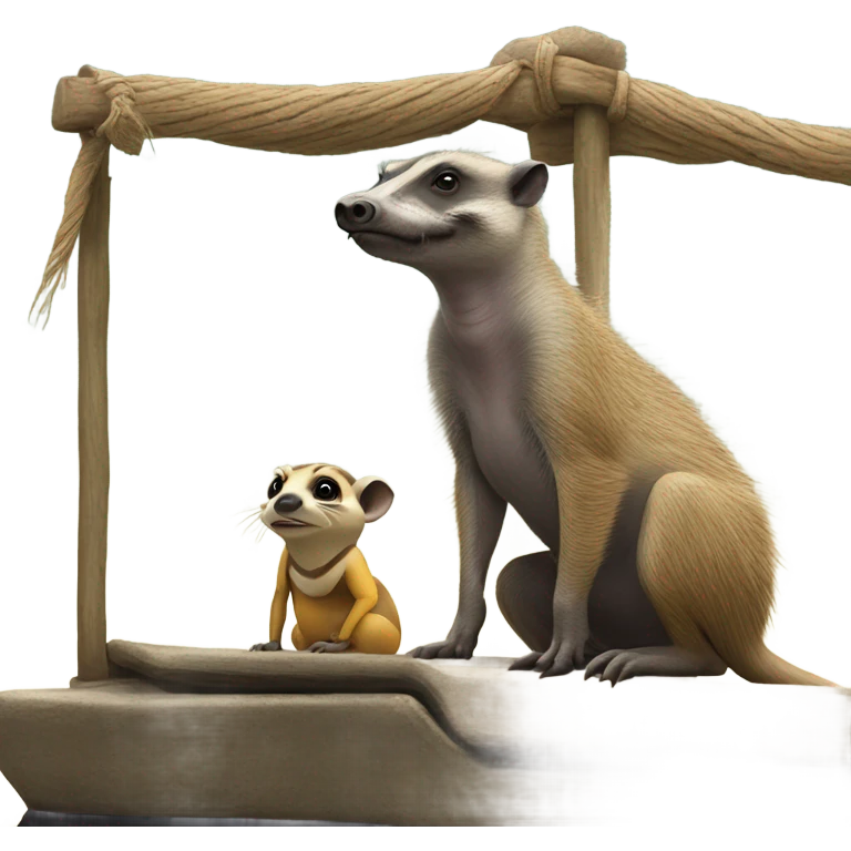 A warthog and a meerkat riding on a Pontoon emoji