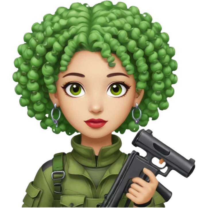 green curly haired painitball player with big earrings guy shot with colors emoji