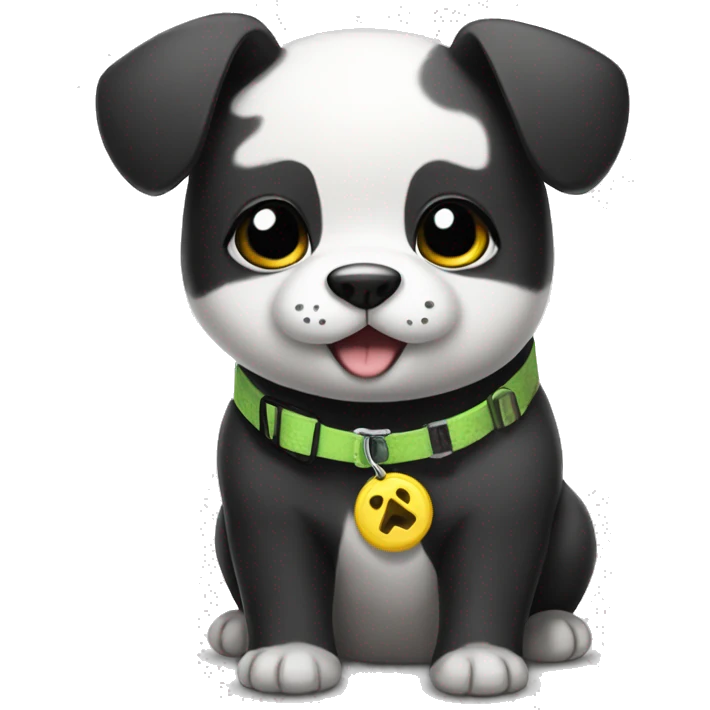 panda dog with a collar that says Pikachu emoji