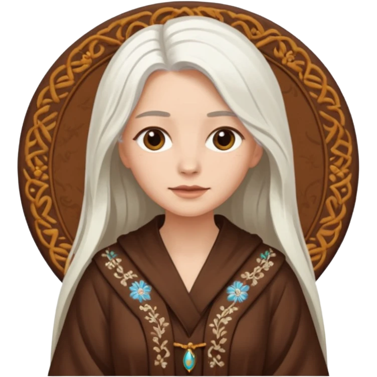 long white haired woman in brown robe emoji