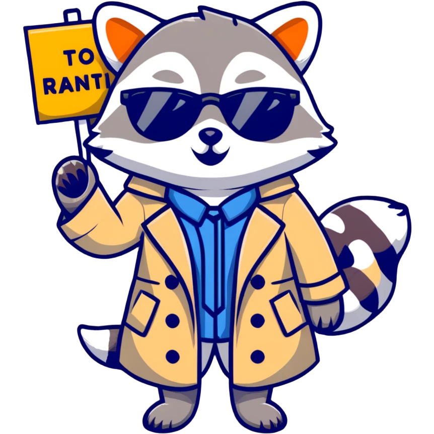 Female raccoon in a trench coat and sunglasses holding a big sign   emoji