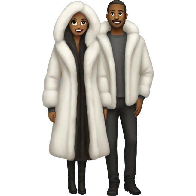 White couple in long fur coats emoji