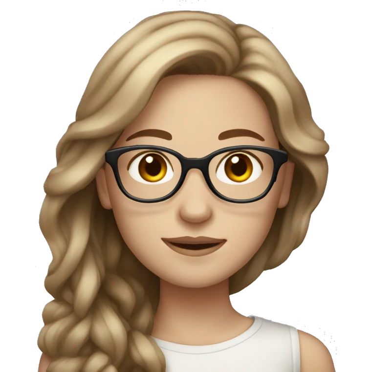 Glamorous girl with long light brown hair, brown eyes, pale skin, and glasses emoji