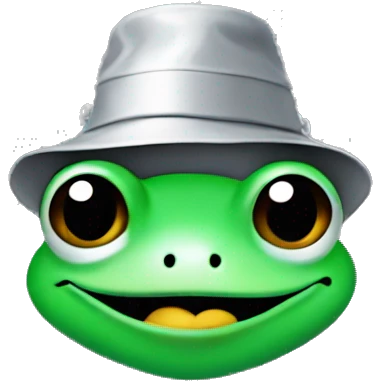 Frog head wearing a bucket hat on head and silver chain around neck  emoji