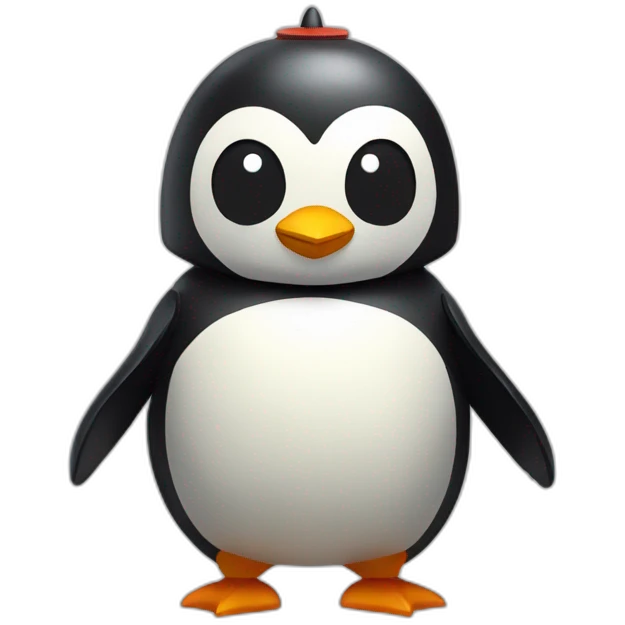 isometric penguin with face wearing samurai helmet with big horns emoji