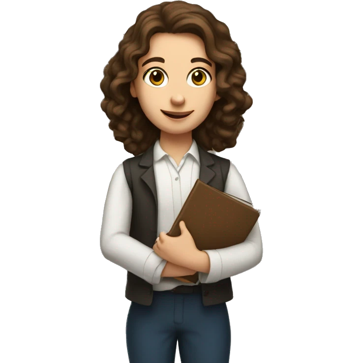 Young teacher of history with tall brown hair and with a book in hands  emoji