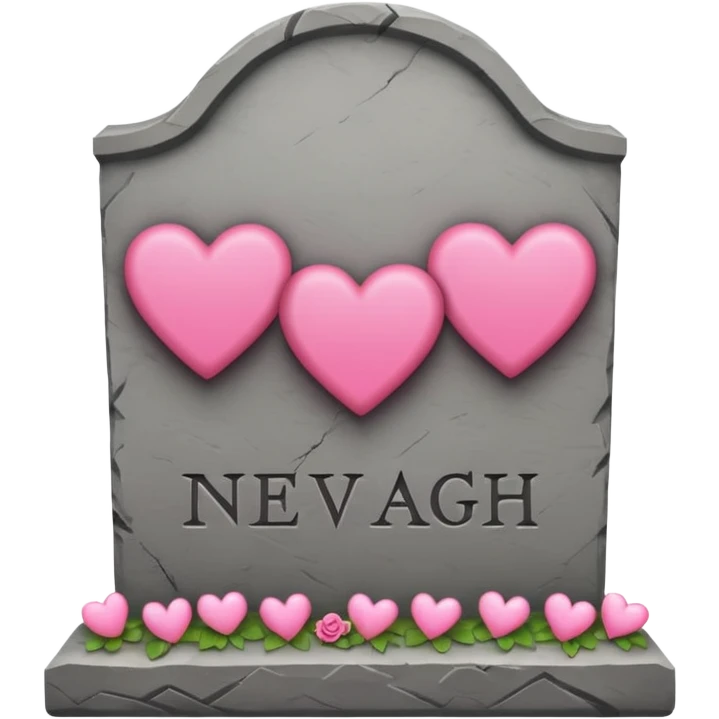 Headstone that says nevaeh with pink hearts emoji