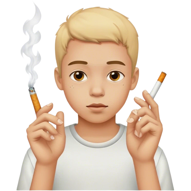 A young boy with cigarettes for fingers emoji