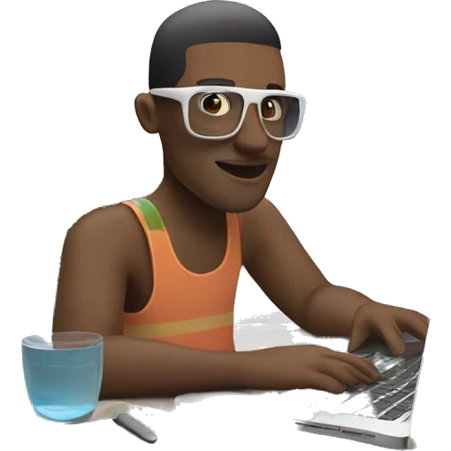 white-skinned developer working on a macbook on vacation emoji