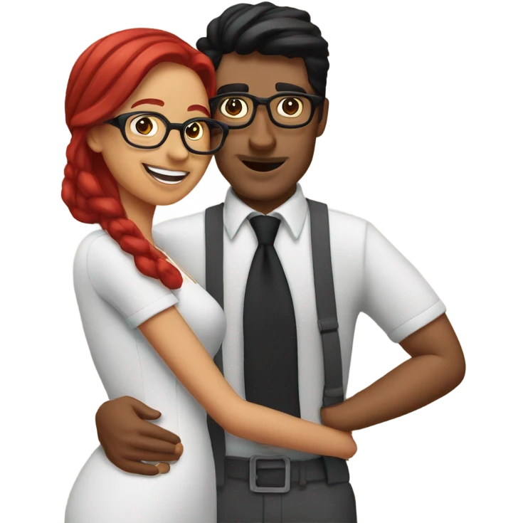 Couple kissing Mediterranean man with black hair and woman with red hair glasses emoji