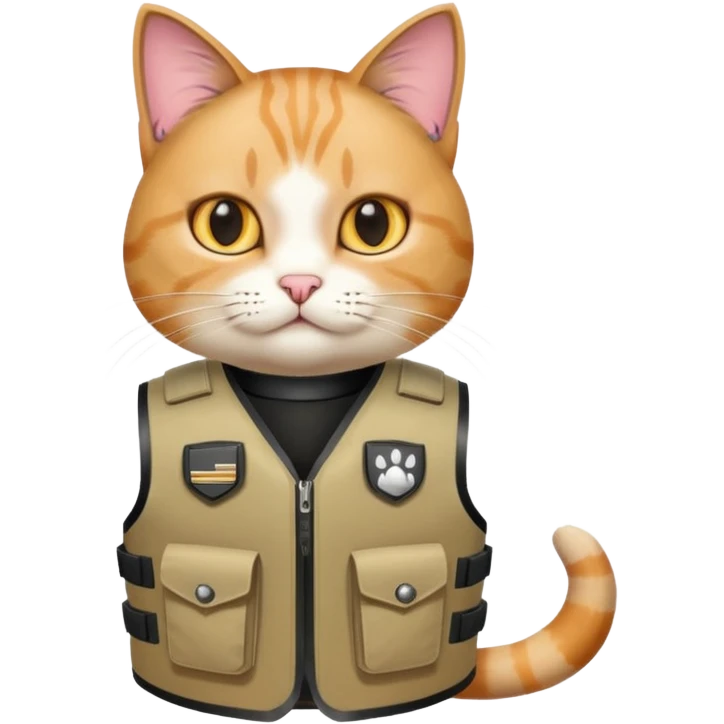 Cat wearing bullet proof, with hands emoji