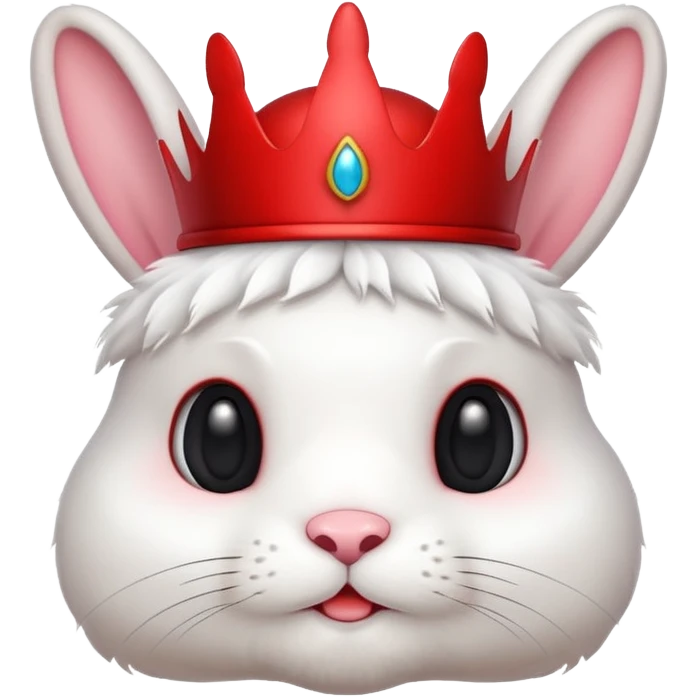 white cute bunny with red crown, funny emoji