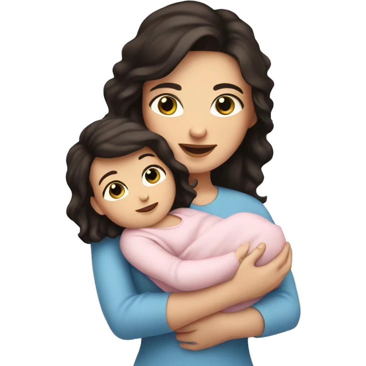 mom holding newborn baby girl with blue eyes and white skin baby dark hair white skin newborn girl pink emoji