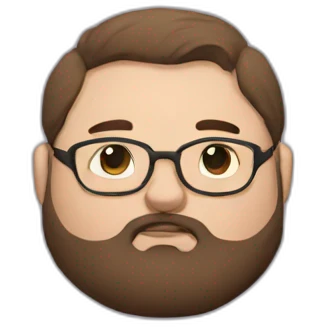 Chubby, non binary, round glasses, attached long brown hair, beard, sleepy emoji
