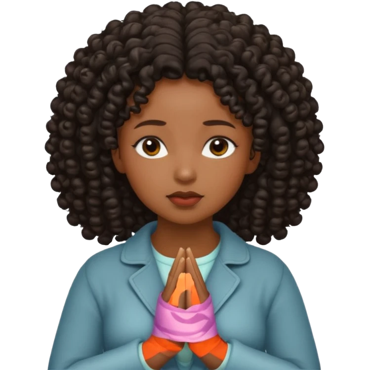 Curly hair Black women praying emoji
