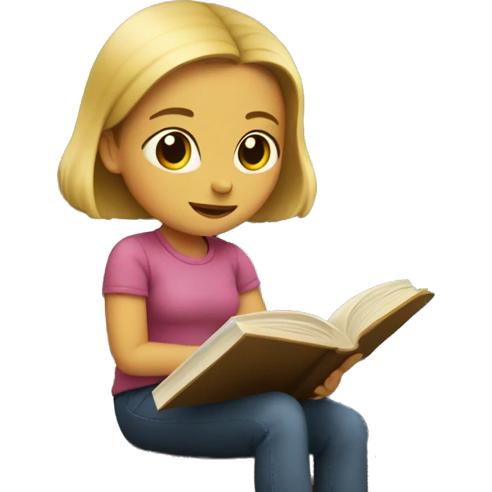 Girls sitting in a library reading a book emoji