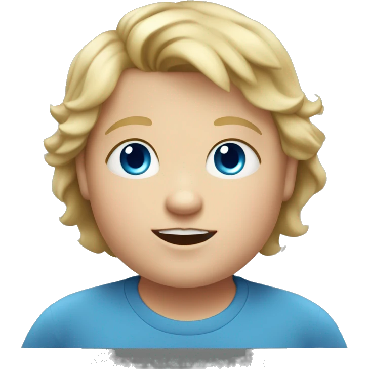 9-year old chubby boy with blond hair and broad blue eyes and a grey t-shirt emoji