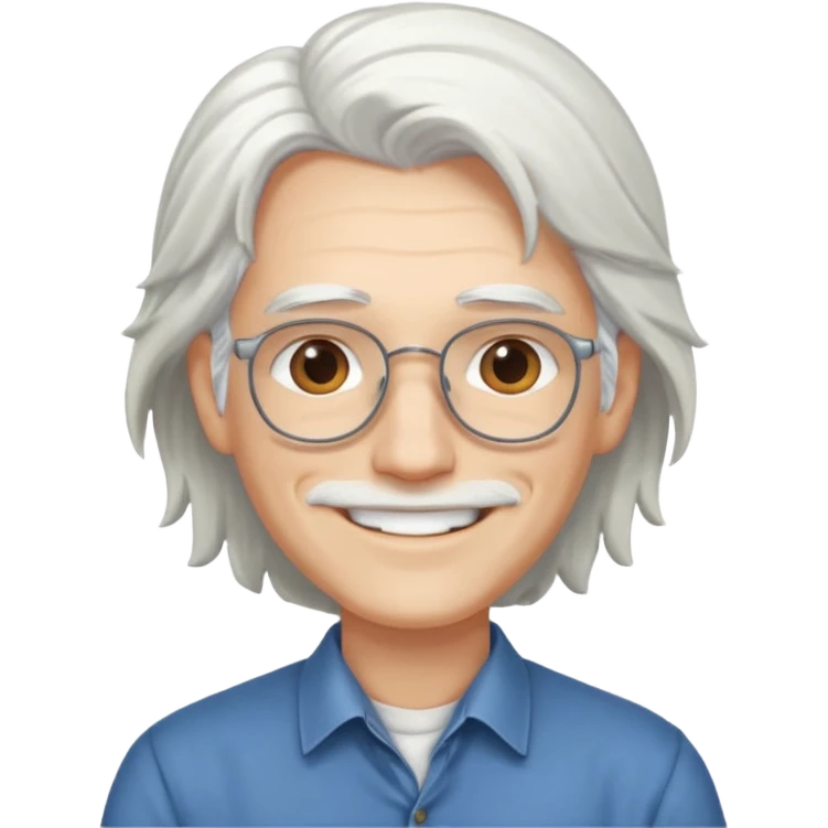 Profesora joven, sonrriente cabello blanco y de pelo largo sin letes con camisa emoji