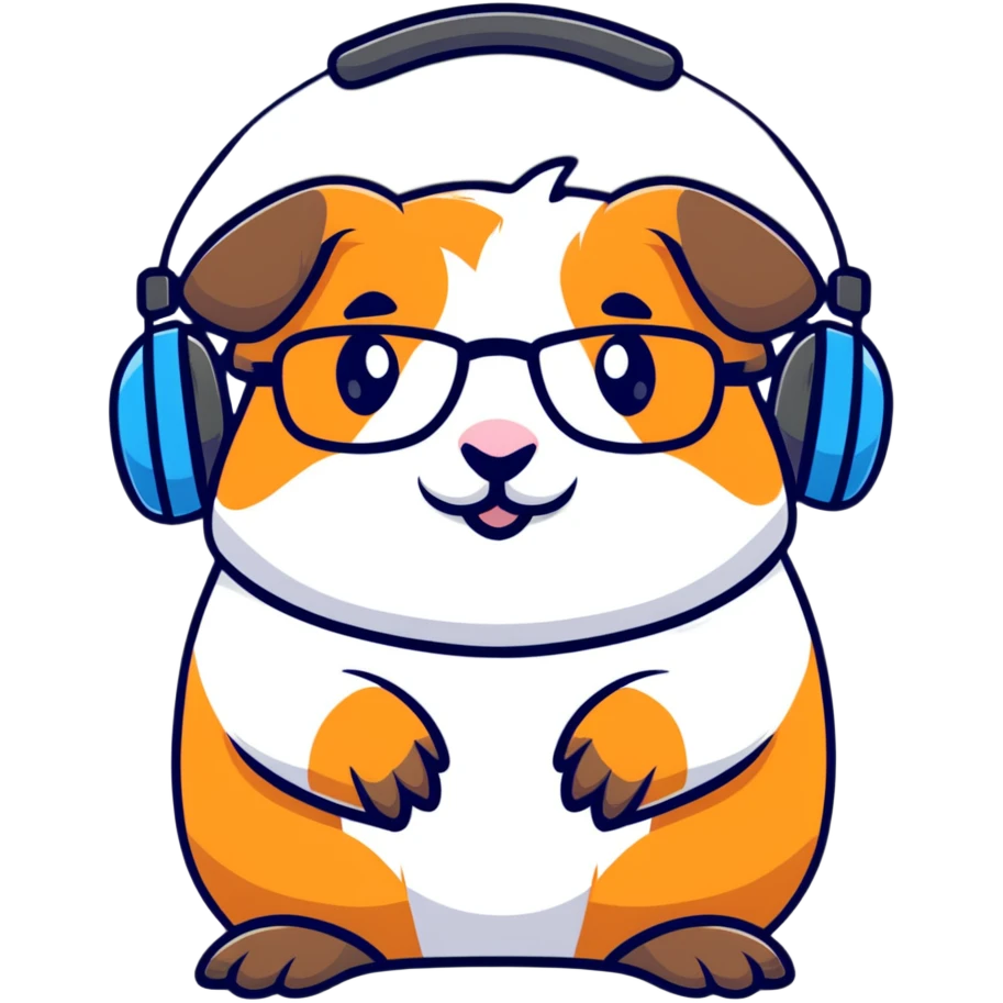 studious guinea pig with glasses wearing a headset emoji