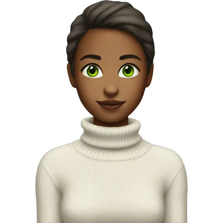 girl in white turtleneck sweater with green eyes emoji