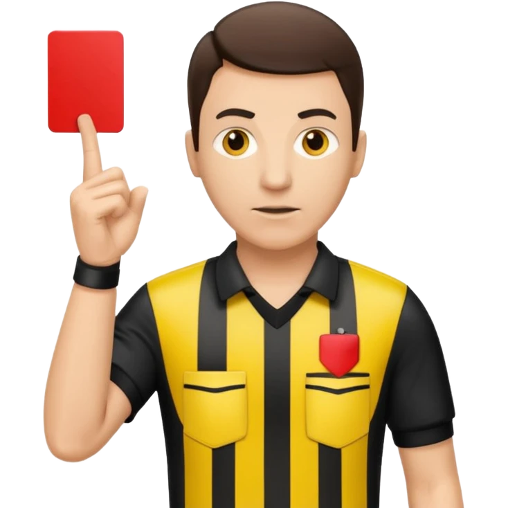 Изображение футбольного судьи, в руках которого красная карточка из футбола. Судья не улыбается emoji