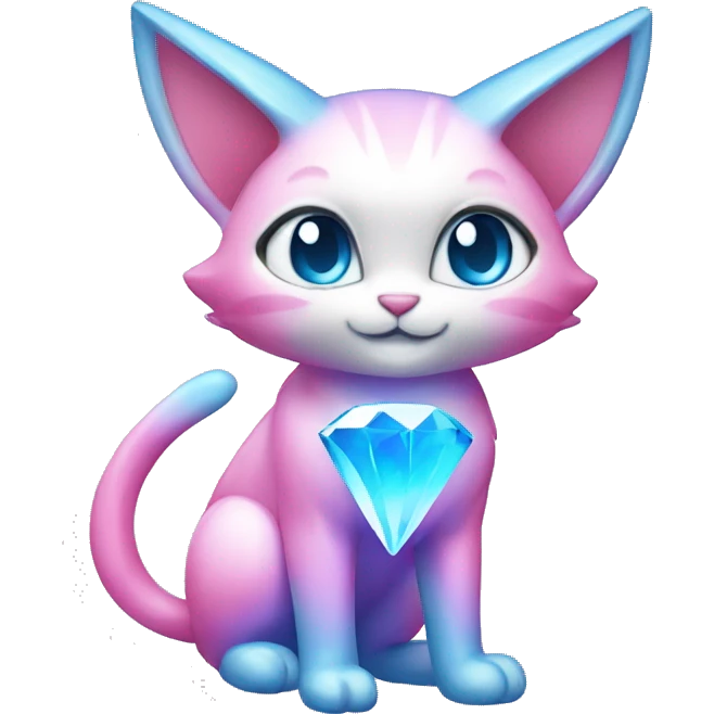Shiny Pink-Blue-gradient Diamond-Fairy-type-Fakémon-Cat full body emoji
