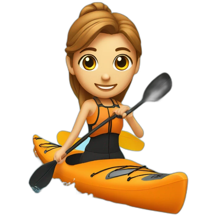 fitness instructor paddling, kayaking, orange kayak on water emoji