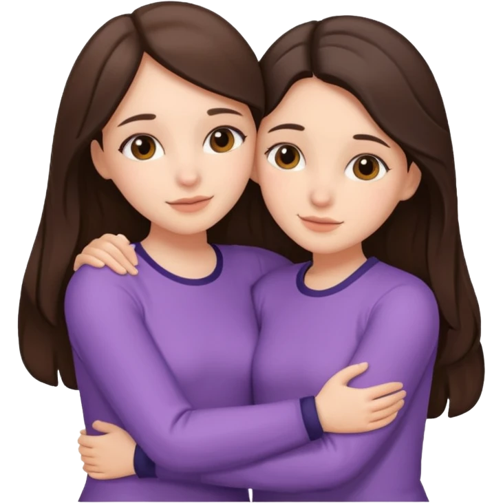 A brunette sister and a brunette sister together hugging emoji