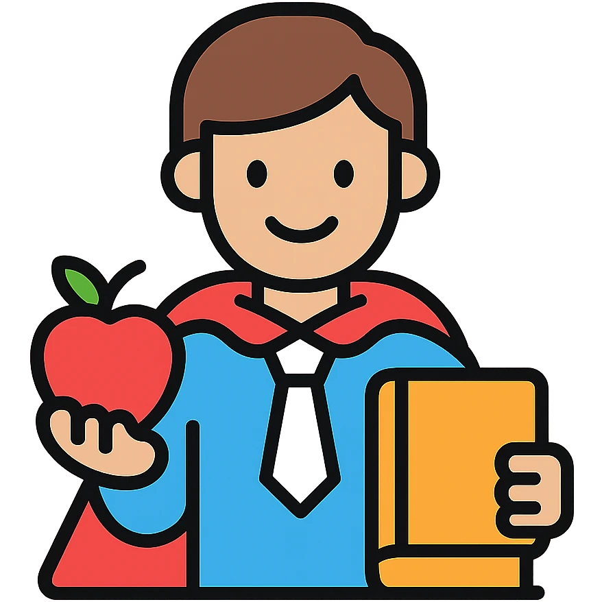 Teacher hero with book and apple emoji