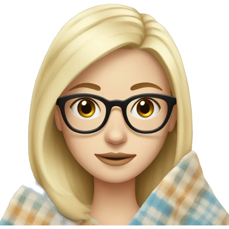 pale blonde girl wearing glasses drinking tea with a blanket emoji