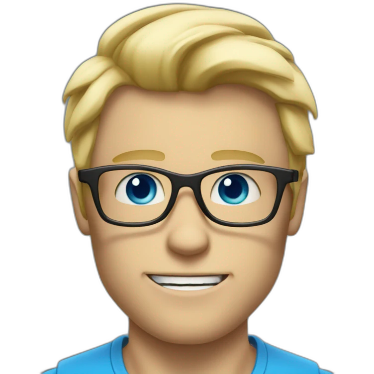 Blond man glasses muscle blue eyes eating big hazelnut emoji