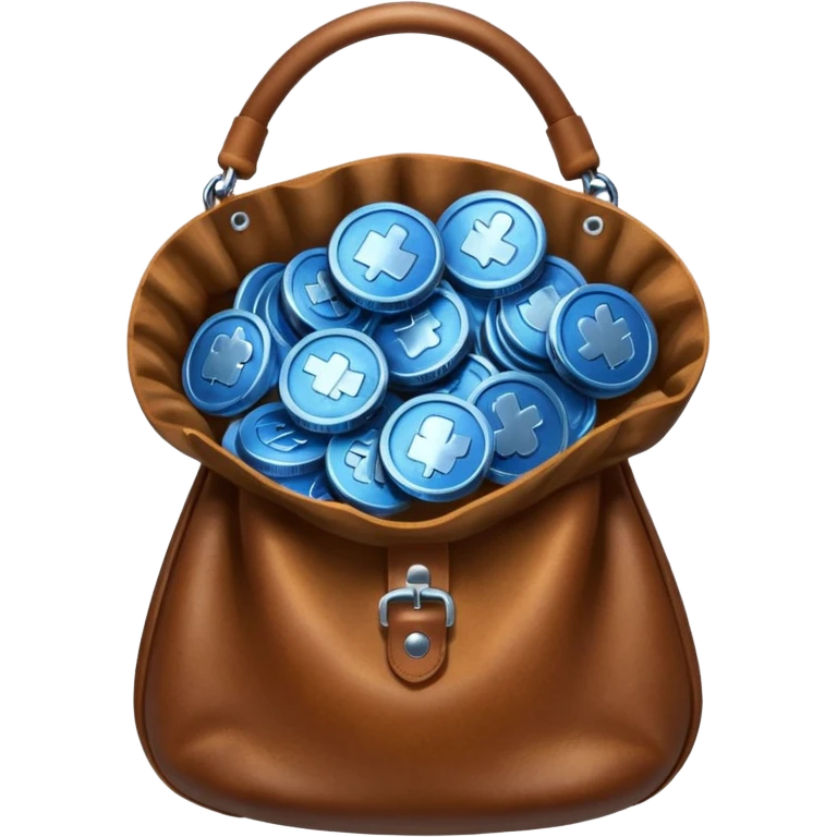 blue coins inside a brown bag emoji
