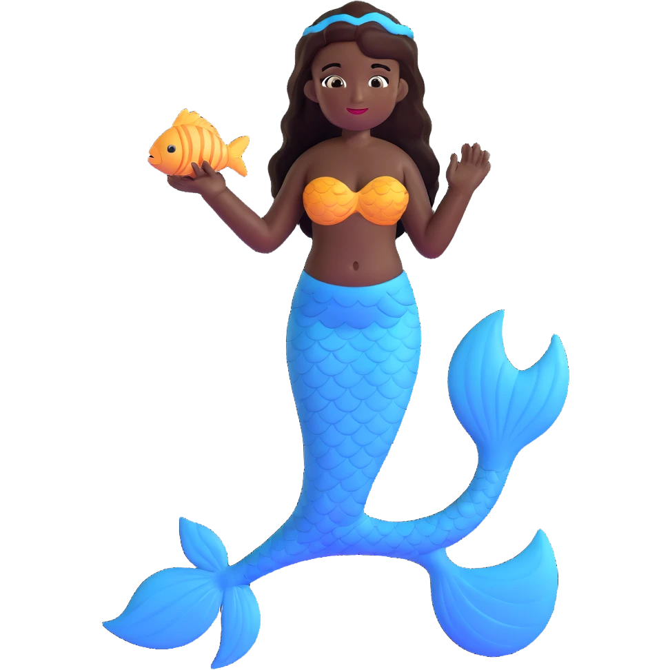 full body black mermaid with dark skin and fish tail emoji