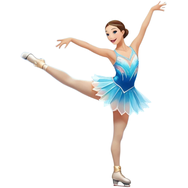 An icon of a theatrical ice show with close-up costumed figure skater performing a dramatic scene on a glowing ice stage. Spotlights, colorful scenery, and a cheering audience in a grand arena convey the magic and artistry of the ice performance. Transparent background included. emoji