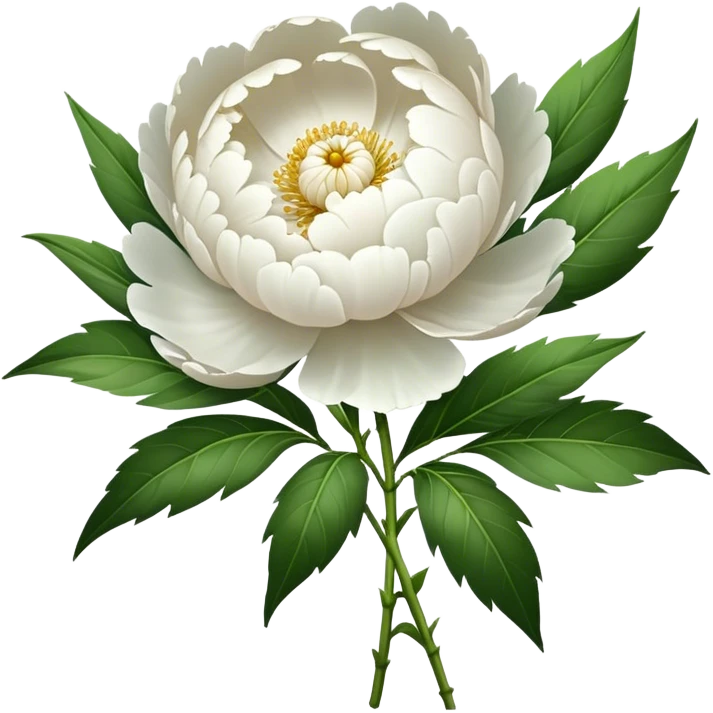 bouquet white Peony, luxuriant, stem, leaf, bud emoji