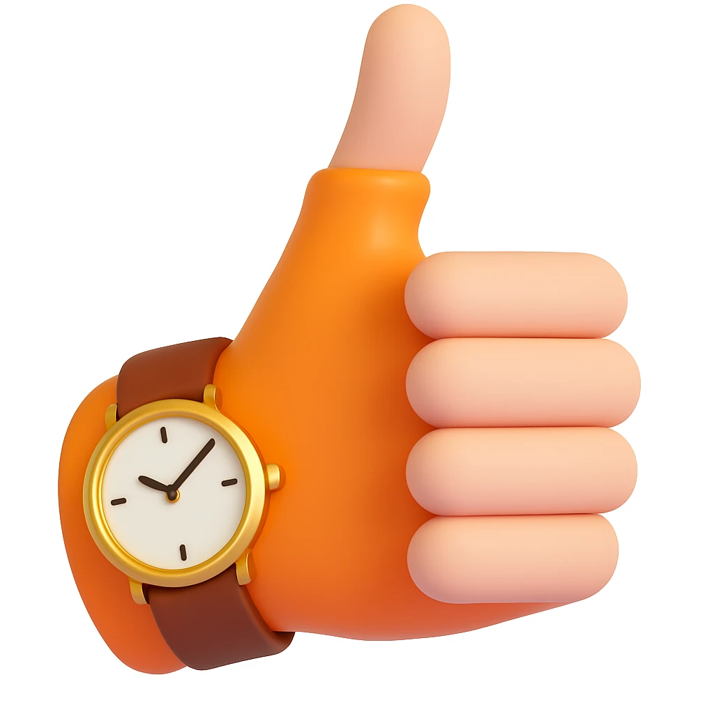 Make the thumbs up emoji wear a wristwatch in a style similar to 3d-emoji emoji