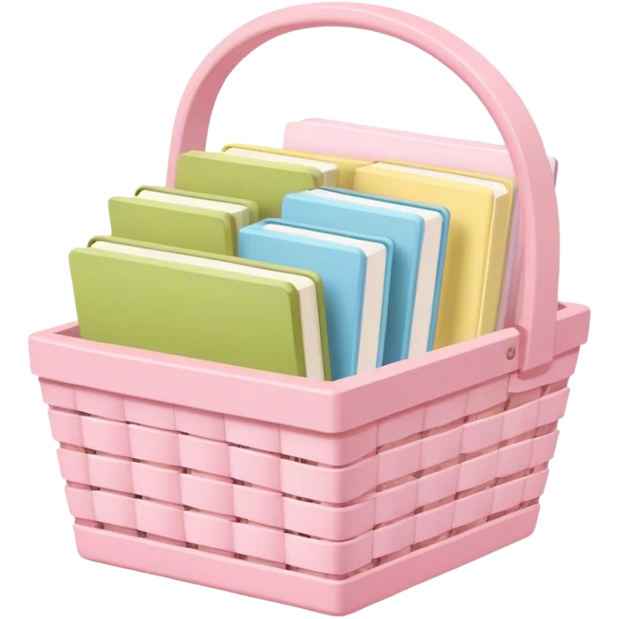 Pastel pink pastel yellow pastel blue and matcha colored books in a basket emoji