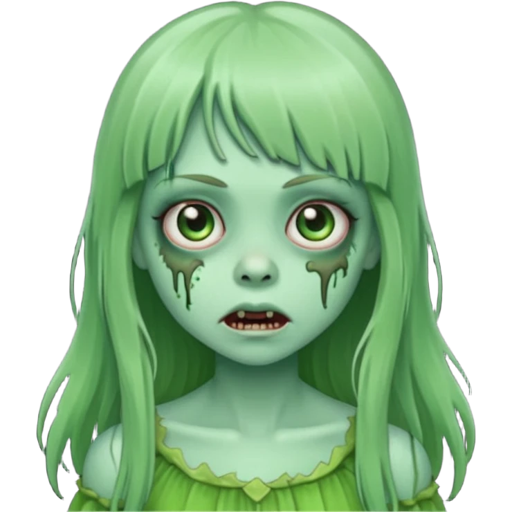 cute green zombie girl with long hair and bangs emoji