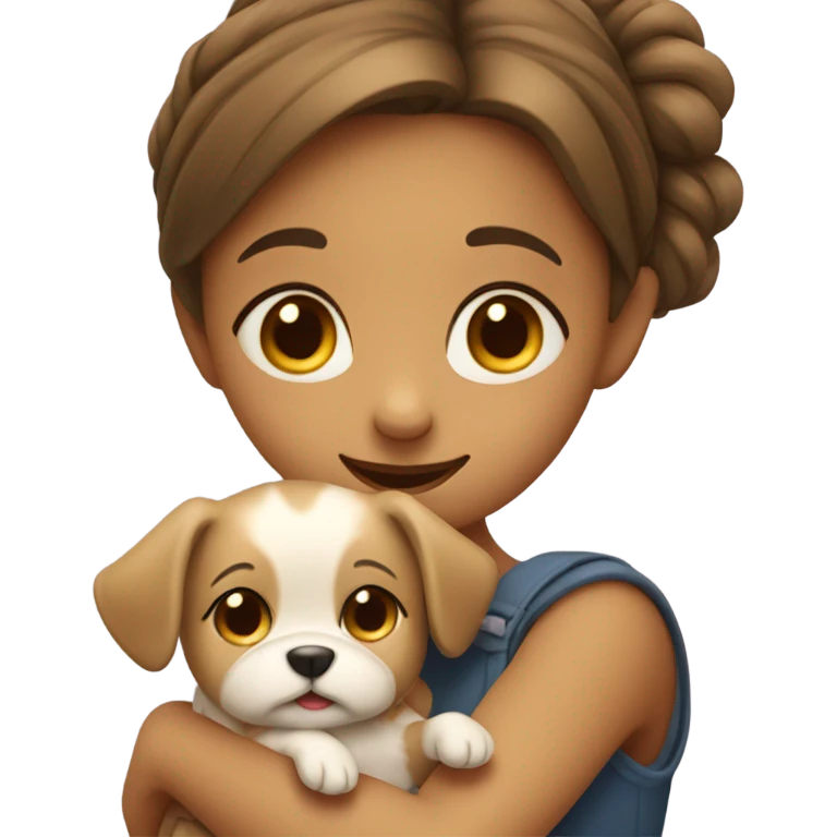 Please create a girl who hugs her pet doggie. The girl has a cute face and so does the doggie. emoji
