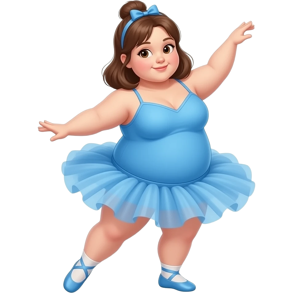 Make a gigantic fat brown haired girl with brown eyes as a ballerina in a blue outfit twirling emoji