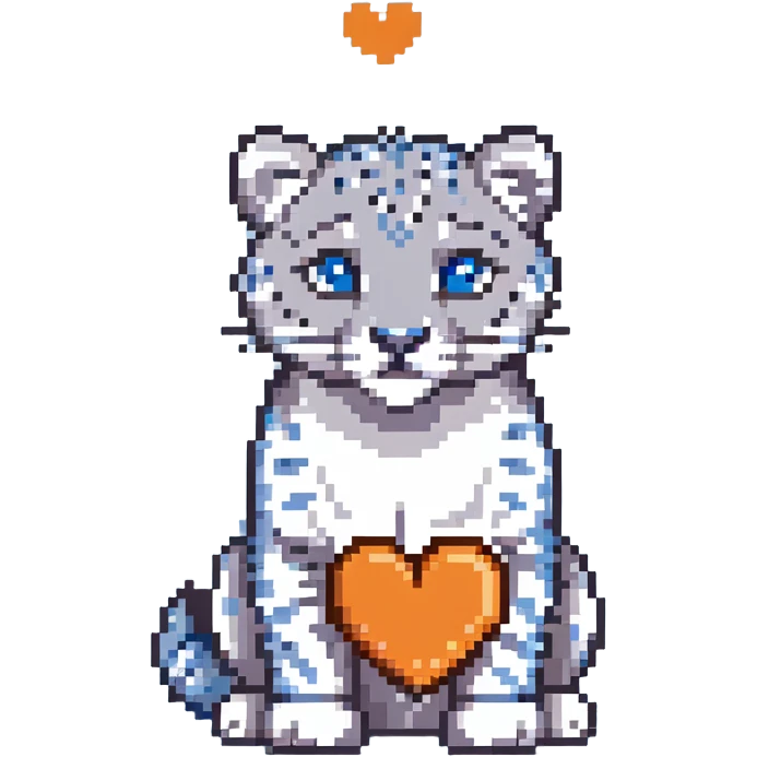 snow leopard with blue fur, white spots, and a heart emoji
