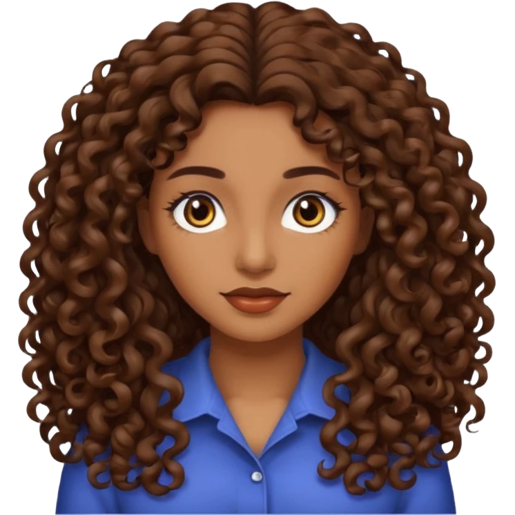 mujer morena cabello rizado largo castaño, ojos oscuros emoji