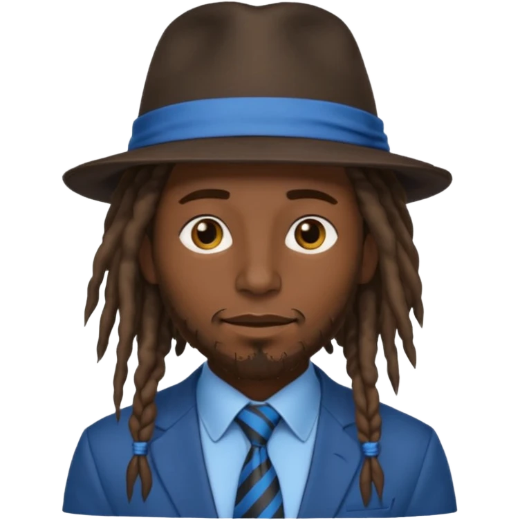 Man with Dreadlocks & Hat – Dark skin, brown hat, blue tie emoji