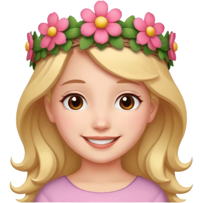 A girl with a flower-shaped crown smiling gently. emoji